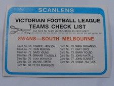 1979 SCANLENS CHECKLIST SOUTH MELBOURNE SWANS 