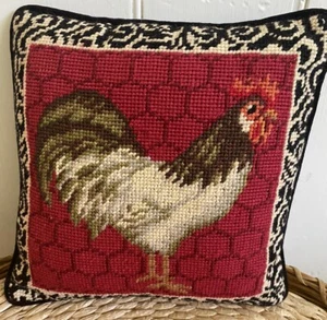 Vtg Needlepoint Chicken Rooster Farmhouse French Country Pillow Home Decor 8” - Picture 1 of 9