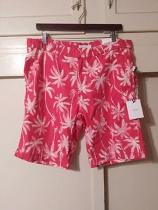 Onia Linen Blend Chambray Palm Print Coral Austin Shorts Size 34 NEW $125 - Picture 1 of 6