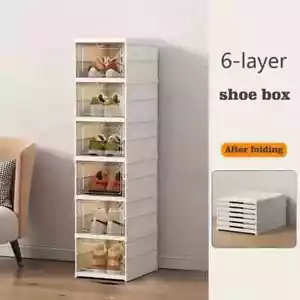 Scarpiera Salvaspazio Componibile Con 6 Ripiani Pieghevoli in Plastica Con Porte - Foto 1 di 5