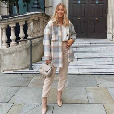 Oversized Shirt Jacket Shacket Plaid Jacket Neutrals New MEASUREMENTS - Image 1 of 4