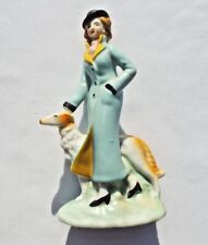 Vintage Made in Japan Victorian Lady with Borzoi Russian Dog Figurine -Marked