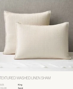 Restoration Hardware TEXTURED WASHED LINEN King SHAM Sand Color $195 - Picture 1 of 8