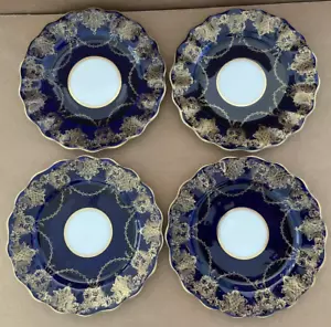 Vintage AYNSLEY ENGLAND Plate 4pcs COBALT BLUE w/ GOLD DECORATION ornate #2 - Picture 1 of 11