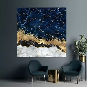 Blue Gold Marble Canvas , Luxury Wall Art, Abstract Wall Decor, Navy Blue Canvas - Picture 1 of 10