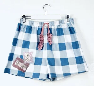 Festival Blue Check Shorts Size 12 Re-Fashioned Boho Beach Hot Pants 90s Y2K - Picture 1 of 4