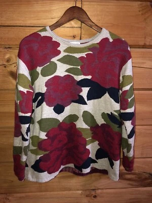 Hermoso Suéter J Jill Floral Lana Alpaca Mezcla Algodón Talla L Pequeñas Flores Foto 1 de 4