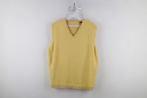 Vintage Tommy Bahama Mens Large Faded Blank Cotton Knit Sweater Vest Yellow - Picture 1 of 8