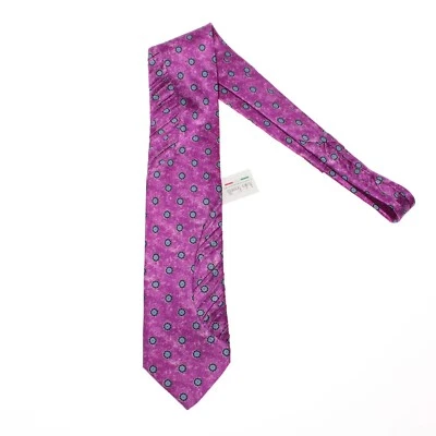 Corbata de cuello Italo Ferretti nueva con etiquetas plisada 100 % seda en púrpura magenta con azul Foto 1 de 4