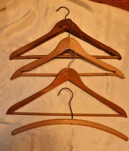 Lot of 4 STURDY Vintage WOODEN Coat Suit Hangers - Picture 1 of 3