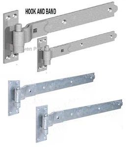 18" GATE CRANKED HOOK & BAND HINGES - HEAVY DUTY STABLE GARAGE SHED BARN DOOR - Picture 1 of 4
