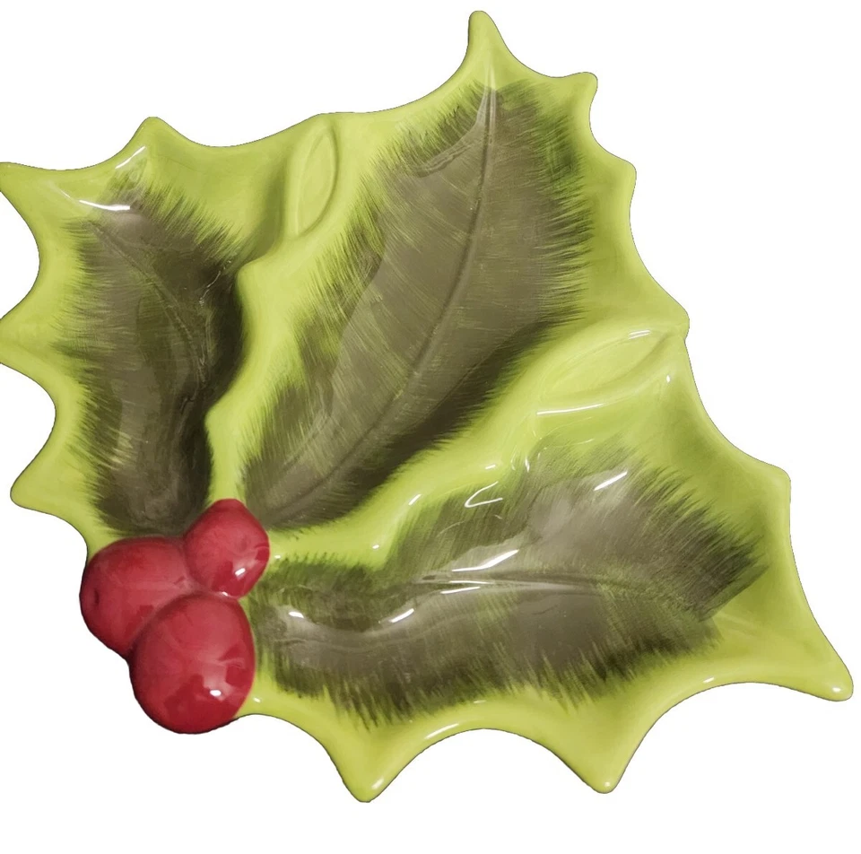 St. Nicholas Square "holly Jolly" Large 3 Section Serving Tray Platter Dish