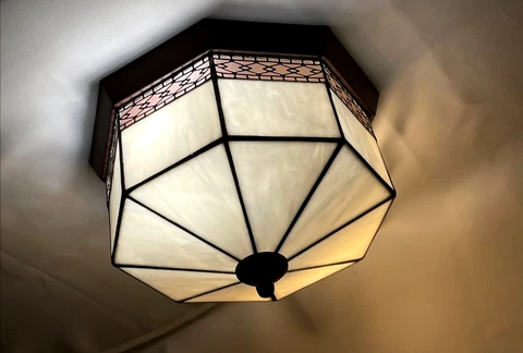 Stained Slag Glass Mission Arts Crafts Flush Ceiling Porch Light Antique Vtg Sty Cover