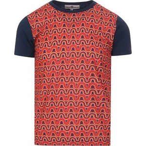 NEW MADCAP MENS RETRO MOD 70s 1970s Seventies RAINBOW WAVE T-SHIRT MC563 Navy - Picture 1 of 4