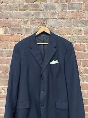 Chaqueta de traje vintage Prada para hombre, talla 56R delgada, rayas azules 100 % lana Italia Foto 1 de 4