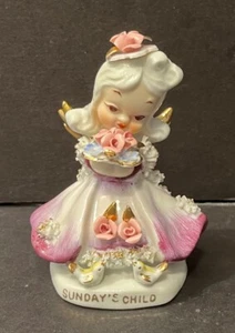 Vintage Lefton Angel Figurine - "Sunday’s Child" Purple Dress - Picture 1 of 6