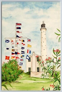 Postal Gibb's Hill Lighthouse Bermuda - Acuarela Artista Jackie Holmes 1978 - Imagen 1 de 2