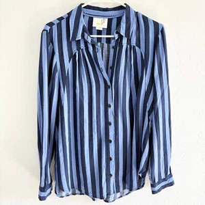 Anthropologie Maeve Striped Button Down Shirt Long Sleeve Relaxed Blue Size M - Picture 1 of 5