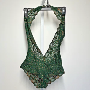 Jessica Lace Halter Teddy Dark Green & Gold Size S - Picture 1 of 5