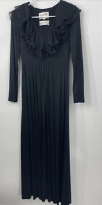 1970's Vintage Saks Fifth Avenue Jill Richards Designer Black Ruffle Dress S/XS - Picture 1 of 6