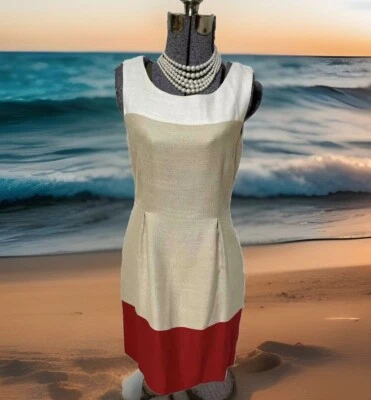 Vestido Kate Spade Talla 10 Funda Color Bloque Traje Separado Beige Blanco Rojo Forrado Foto 1 de 4