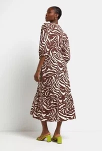 BNWT River Island Frill Wrap Midi Dress Brown Size 8 RRP £45 - Picture 1 of 5