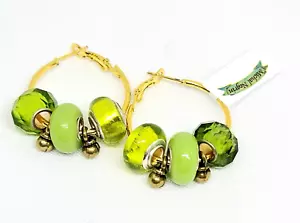 Lovely Michal Negrin Hoop Earrings With Shades Green Crystals Israel. - Picture 1 of 8