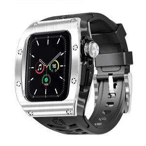 Per Apple Watch Ultra2 49 mm 9876 44/45 mm custodia lunetta in acciaio inox cinturino in gomma - Foto 1 di 31