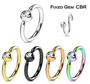 PAIR 16G 5/16" FIX CZ GEM BALL BLACK STEEL CAPTIVE RING TRAGUS NIPPLERINGS HOOPS - Picture 1 of 6