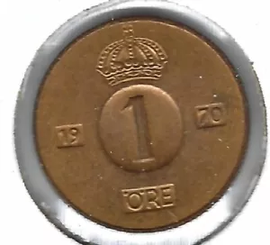 ¡Moneda de bronce Gustaf VI de un mineral sueco 1970 sin circular! - Imagen 1 de 2
