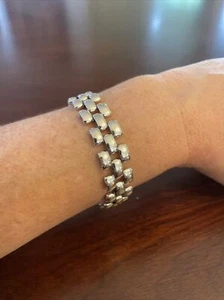 VTG Silver Tone Tank Track Bracelet Made In Western Germany Panel Link 7.5" - Picture 1 of 7