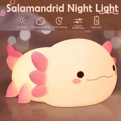 Axolotl Nachtlicht 1200mAh Süßes Axolotls Lampe Dimmbar Silikon Ki für Kinder - Bild 1 von 4