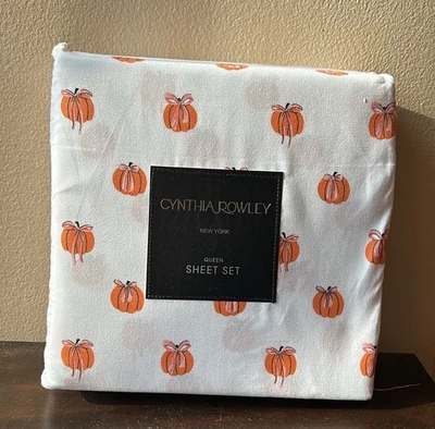 Nuevo Juego de Sábanas Cynthia Rowley Lindo Caída Calabazas 4 Piezas Queen Blanco Foto 1 de 2