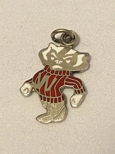 Vintage Sterling Charm UNIVERSITY OF WISCONSIN Bucky der Dachs Maskottchen Emaille - Bild 1 von 6
