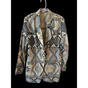 Vintage 80s 90s Clio Aztec Print button womans Padded Shoulder jacket Sz L A8 - Picture 1 of 6