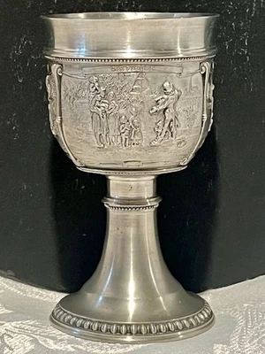 Taza/cáliz grabada con 3 paneles de estaño SKS Zinn Becher 95 % peltre Foto 1 de 4