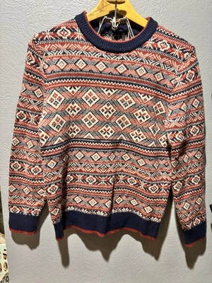 J. Suéter Cuello Redondo Para Hombre 100% Lana de Cordero Fair Isle Azul Rojo Nórdico Pequeño Foto 1 de 4