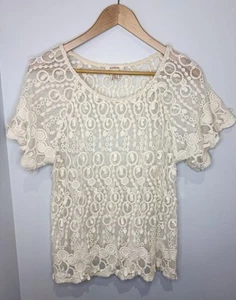 Top donna Sundance uncinetto pizzo panna manica corta grande trasparente boho core usato in ottime condizioni - Foto 1 di 7