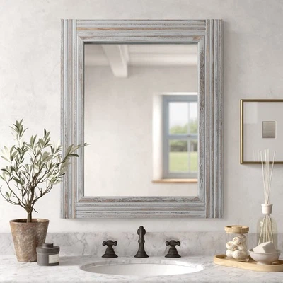 Hand-Made Wooden Spliced Wall Mirror for Bathroom, Rustic Farmhouse Vanity Mi... - Image 1 of 4