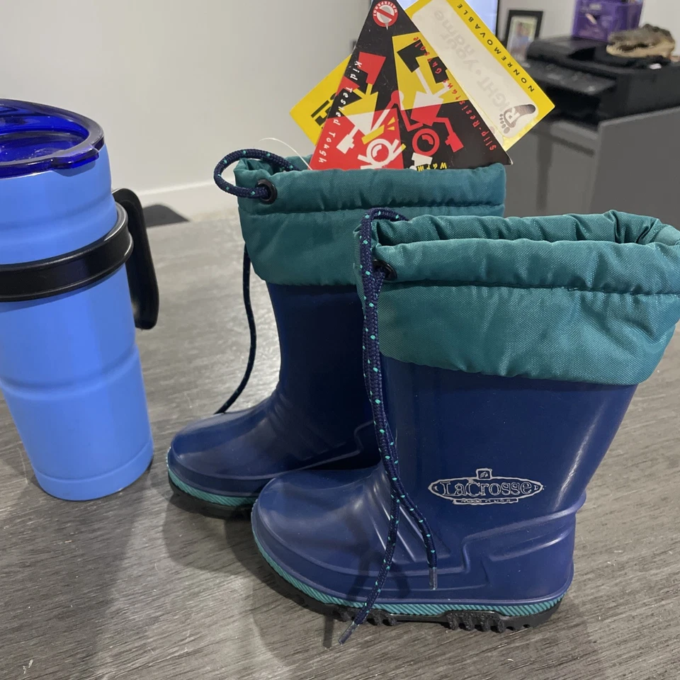 NUEVAS Botas de Lluvia De Colección Niños LaCrosse Niño Pequeño 7 Goma Impermeables EE. UU. Púrpura/Verde azulado Años 90 Foto 1 de 4