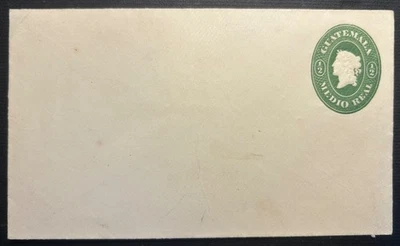 STAMPS- 1875 GUATEMALA- ENVELOPE. POSTAL STATIONERY 1/2 REAL GREEN- LIBERTY HEAD - Image 1 of 2