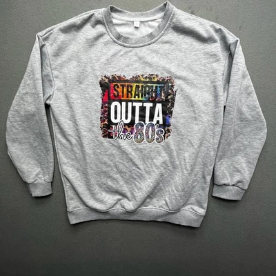 Sudadera Gris Gráfica Recta Outta Años 80 Retro Arco Iris Estampado Leopardo Cuello Redondo Foto 1 de 4