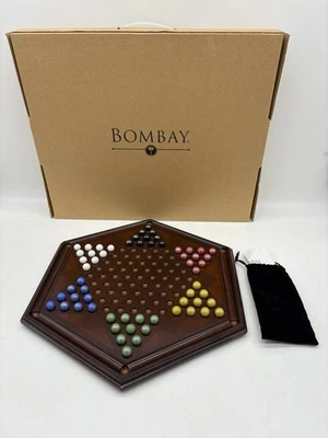 BOMBAY Chinese Checkers Mahogany Wood 1866337 Heavy Marbles Complete +Rules/Box - Image 1 of 4