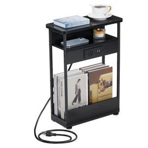 Narrow Side Table with Charging Station, 3-Tier End Table with 2 USB Ports  P... - Picture 1 of 9