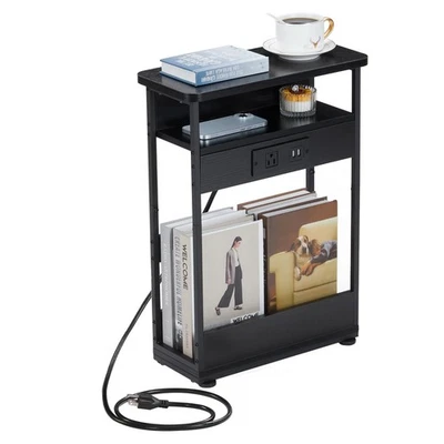 Narrow Side Table with Charging Station, 3-Tier End Table with 2 USB Ports  P... - Image 1 of 4
