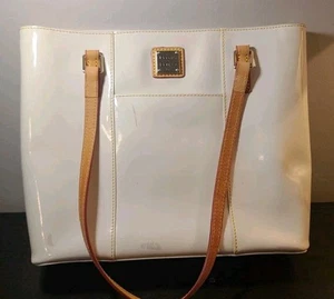 Dooney And Bourke Vinyl Shoulder Tote Purse White W/Feet As Is Stains READ D&B - Picture 1 of 12