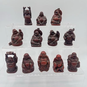 Set of 13 Vintage Laughing Buddha Figurines - Red Resin - Good Lucn & Prosperity - Picture 1 of 3