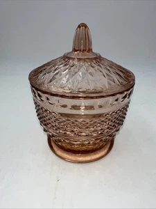 Vintage Pink Depression Glass Candy Dish With Lid Diamond Point Retro J3 - Picture 1 of 6
