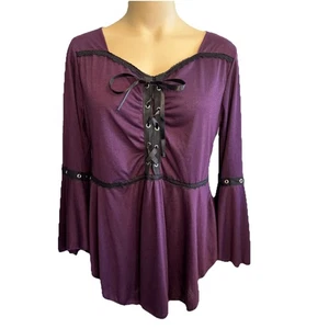 Lace Up Renaissance Steampunk Wench Pirate Blouse Purple Women’s XL Bell Sleeve - Picture 1 of 8