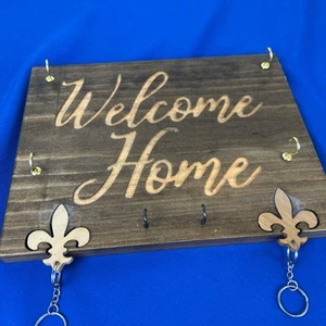 Welcome Home Key Rack Fleur Des Leis 6 HOOKS New 12 X 9.5 X 1” - Picture 1 of 3